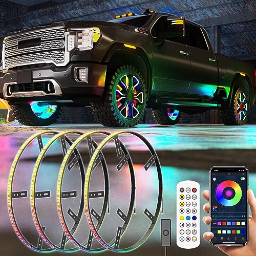 SUNPIE Wheel Lights for Truck - Universal 14.5’’ RGB Rim Light for Car/SUV - Wheel Well Ring Lights with Sequential and Multi-Color for All Vehicle with 17inch and 18inch Tire, Waterproof DC 12v