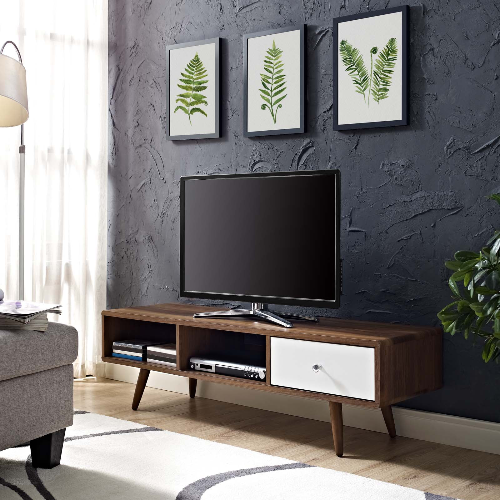 Modway Transmit 55” TV Stand in Walnut White