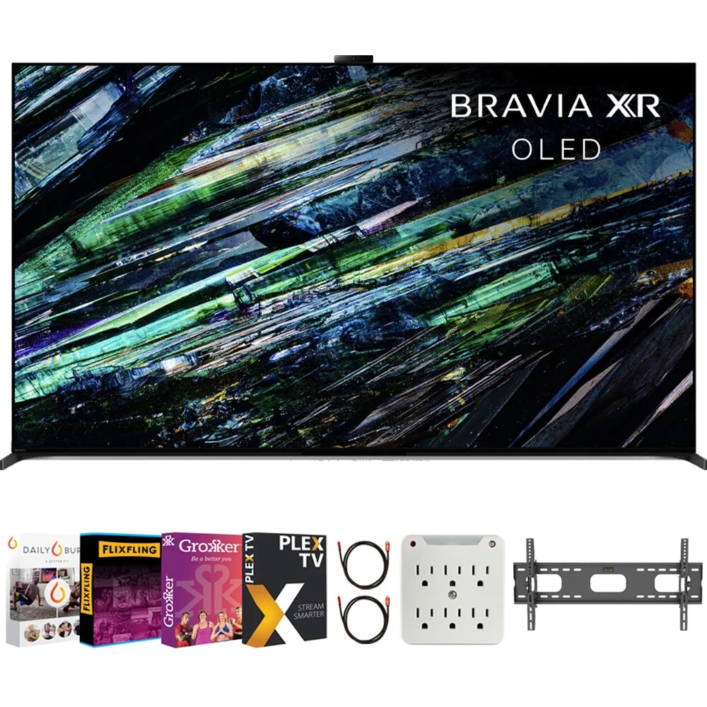 Sony XR55A95L BRAVIA XR A95L 55 inch QD-OLED 4K HDR Smart TV with Google TV (2023) Bundle with Premiere Movies Streaming + 37-100 Inch TV Wall Mount + 6-Outlet Surge Adapter + 2X 6FT 4K HDMI 2.0 Cabl