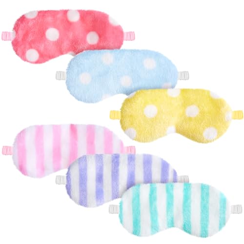 Cuffbow 6 Pcs Plush Sleep Eye Mask Silk Furry Eye Covers for Sleeping Cute Sleep Mask Fluffy Comfortable Sleeping Blindfold for Travel Sleepover Nap Party Supply Girls Women(Bow,Pink)