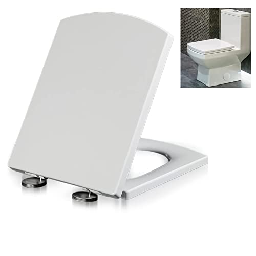 Soft Close Toilet Seat, Toilet seat, Square White, Quick Release Toilet Seat Top Fix Adjustable Hinges, Easy Installation Bathrooms Square Toilet Seat,03A
