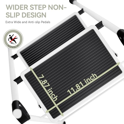 KINGRACK Step Ladder 4 Step Folding Step Stool for Adults with Handrails Heavy Duty Steel Sturdy Lightweight Collapsible Portable Step Ladder with Anti-Slip Wide Pedal,White