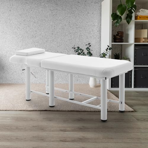 Professional Massage Bed 73 Inch, Treatment Table Salon with Removable Headrest, Faux Leather Stationary Physical Therapy Table, Spa Facial with Adjustable Backrest, Steel Frame, Black