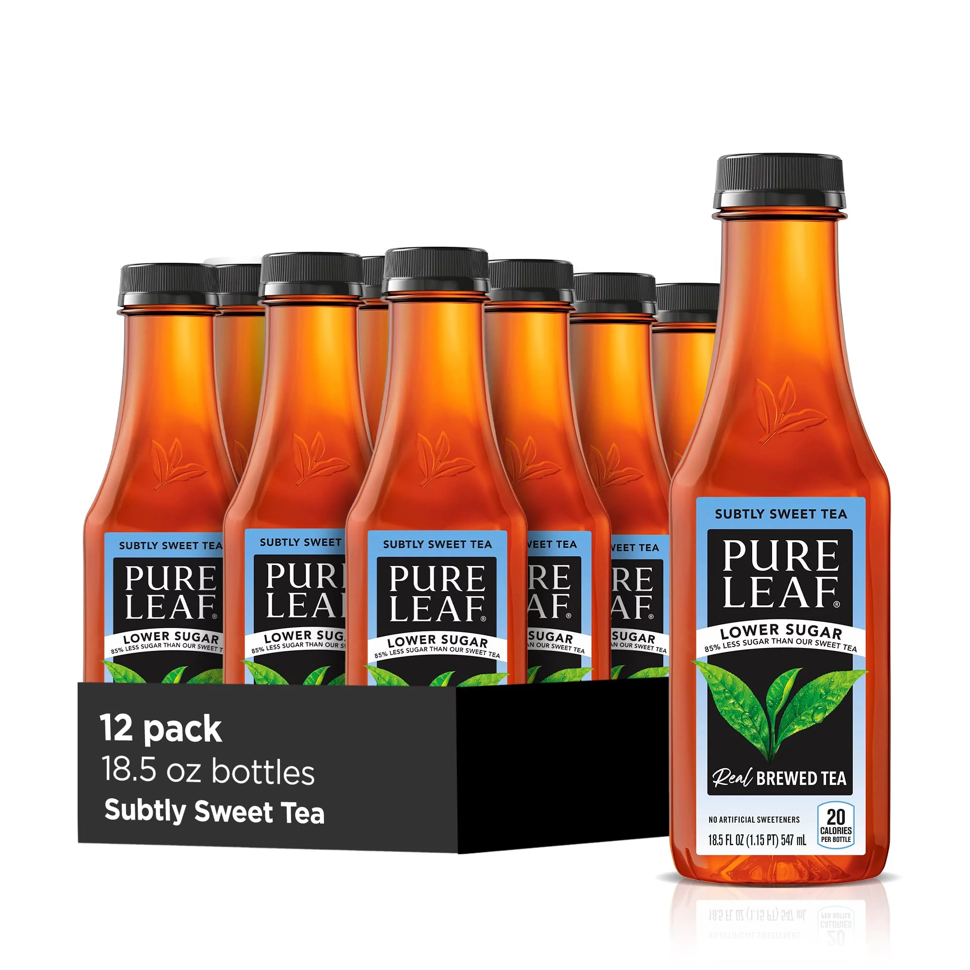 Pure Leaf Iced Tea, Subtly Sweet Tea, Lower Sugar, 18.5 Ounce Bottles (Pack Of 12)