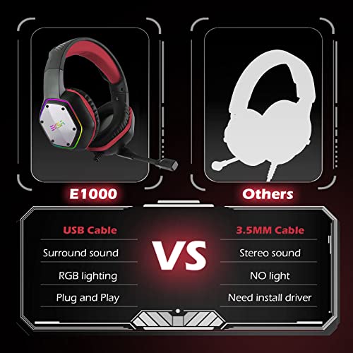 EKSA E1000 Gaming Headset, Computer Headphones with Noise Canceling Mic & RGB Light, 7.1 Surround Sound, Compatible with PC, PS4 PS5 Console, Laptop (Blue)
