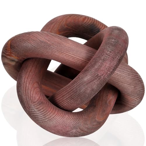Wood Chain Link Decor 3 Link Wood Knot Decor Hand Carved Coffee Table Decor Modern Farmhouse Shelf Decor Boho Chain Decor Rustic Decorative Objects for Home Living Room Bedroom Decorations (Black)