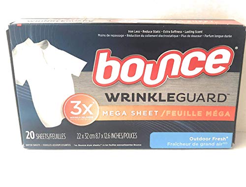 Bounce WrinkleGuard Mega Dryer Sheets, Fabric Softener and Wrinkle Releaser Sheets, Outdoor Fresh Scent, 80 Count