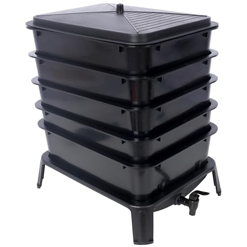 Worm Compost Bin, 5-Layer Worm Farm Compost Bin, Indoor & Outdoor Worm Composter, 50L Worm Composter Bin for Recycling Food Waste (5-Layer 50L)