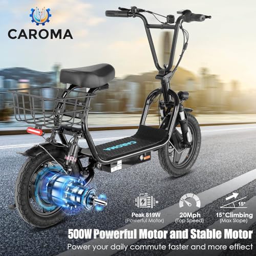 Caroma Peak 500W/800W/1200W Electric Scooter with Seat, Max 15/20/30Miles Range&20MPH, 14