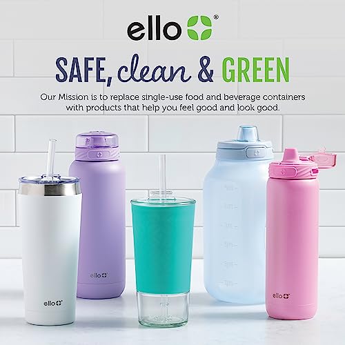 Ello Cooper 32oz Stainless Steel Water Bottle with Straw and Carry Handle, Double Walled and Vacuum Insulated Metal, Leak Proof Locking Lid with Soft Silicone Spout, Reusable, BPA Free, Yucca