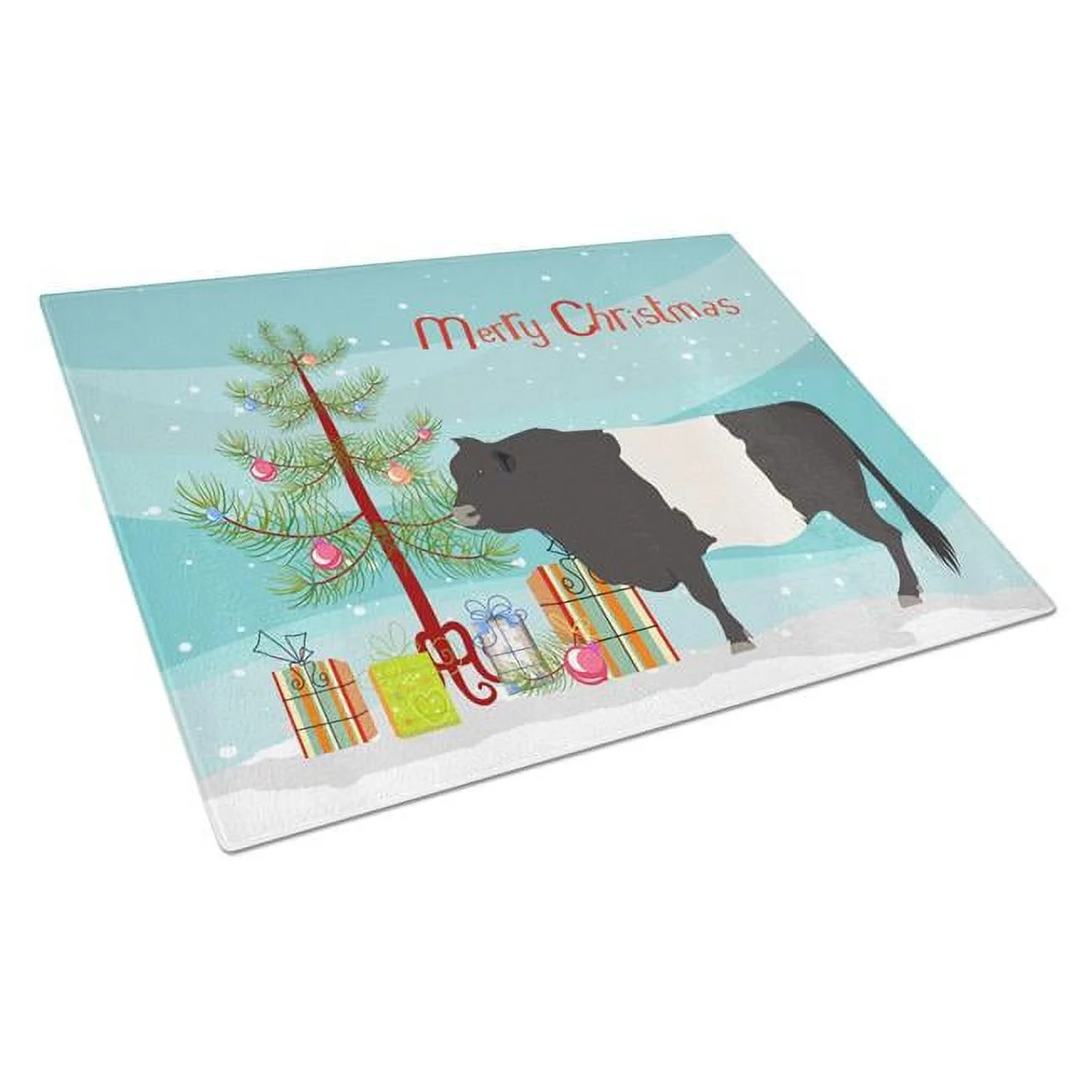 Belted Galloway Cow Christmas Glass Cutting Board - Large