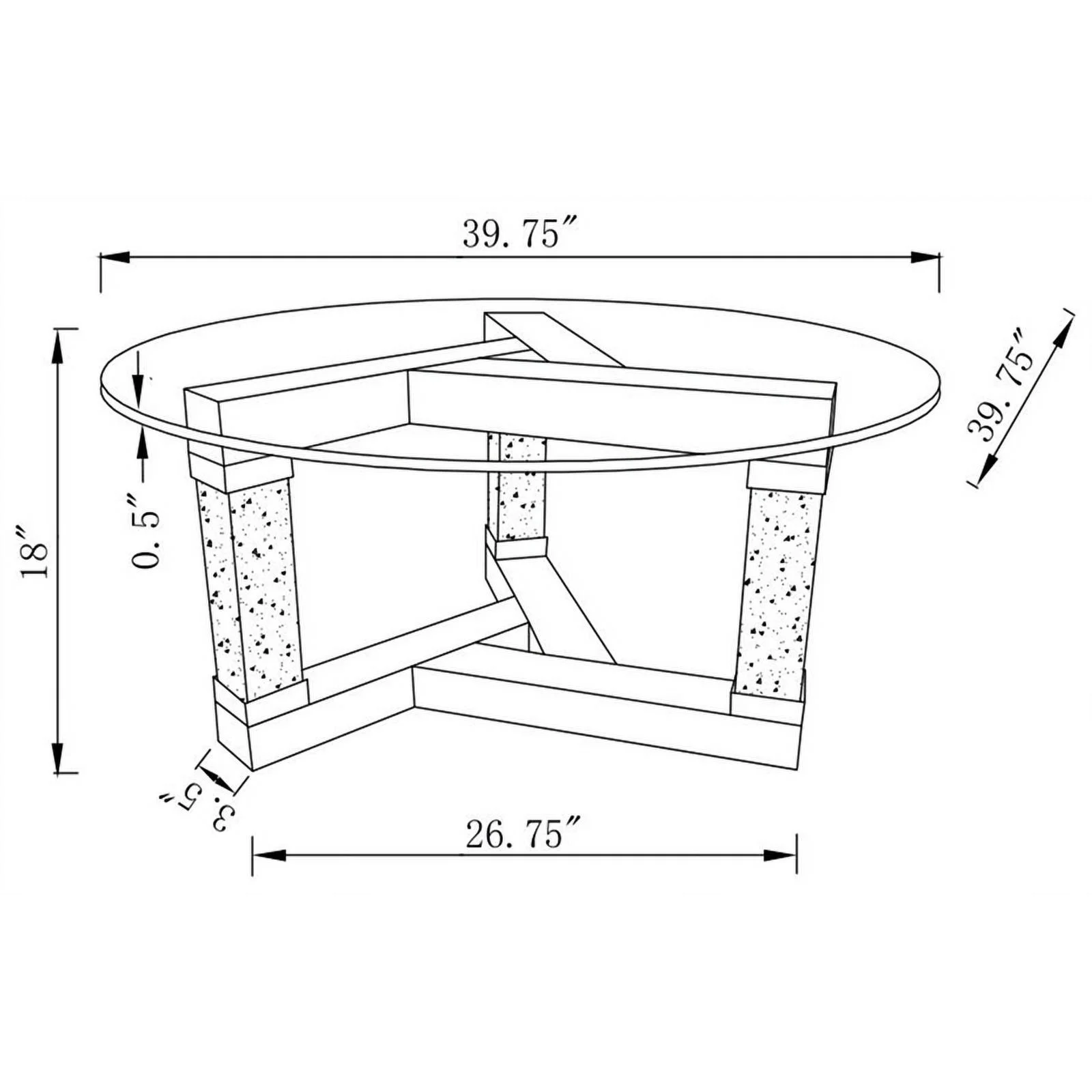 Pemberly Row Contemporary Glass Square Post Legs Round Coffee Table Silver