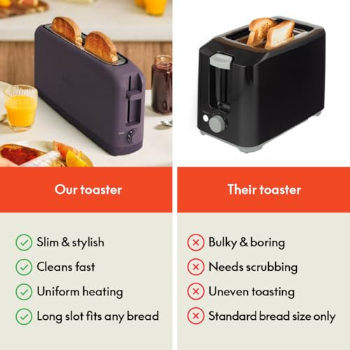 bella 2 Slice Slim Toaster, Fits-anywhere™ Kitchenware, 6 Setting Shade Control with Reheat & Cancel Buttons, Removable Crumb Tray, 10” Long Slot, Anti Jam & Auto Shutoff, 900 Watt, Oatmilk