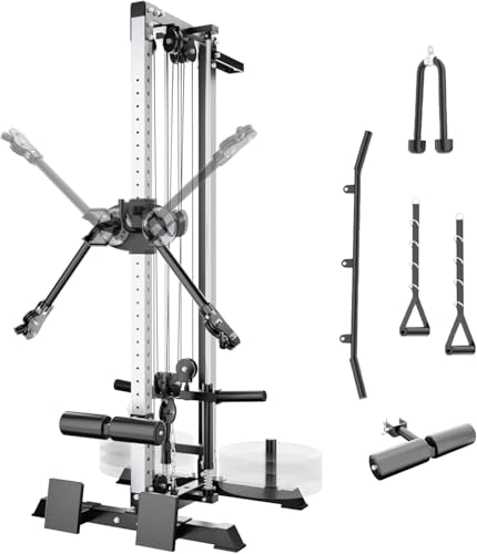 Eonfit Cable Machine for Home Gym, LAT Pulldown Cable Crossover Machine Workout Station Pulley System Tower with Leg Holder, LAT Bar, Foot Board Accessories