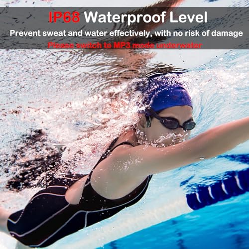 Bone Conduction Swimming Headphones, IP68 Waterproof Earbuds with MP3 Player, Bluetooth 5.4 Open Ear Sport Earphones, Underwater Headphones for Swimming, Running, Cycling (Black)