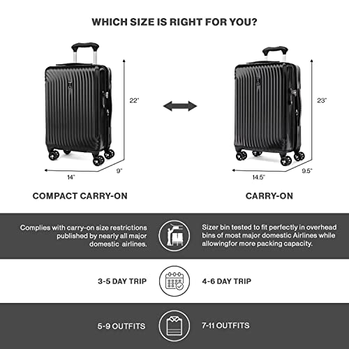 Travelpro Maxlite Air Hardside Expandable Carry on Luggage, 8 Spinner Wheels, Lightweight Hard Shell Polycarbonate Suitcase, Shadow Grey, Carry On 21-Inch