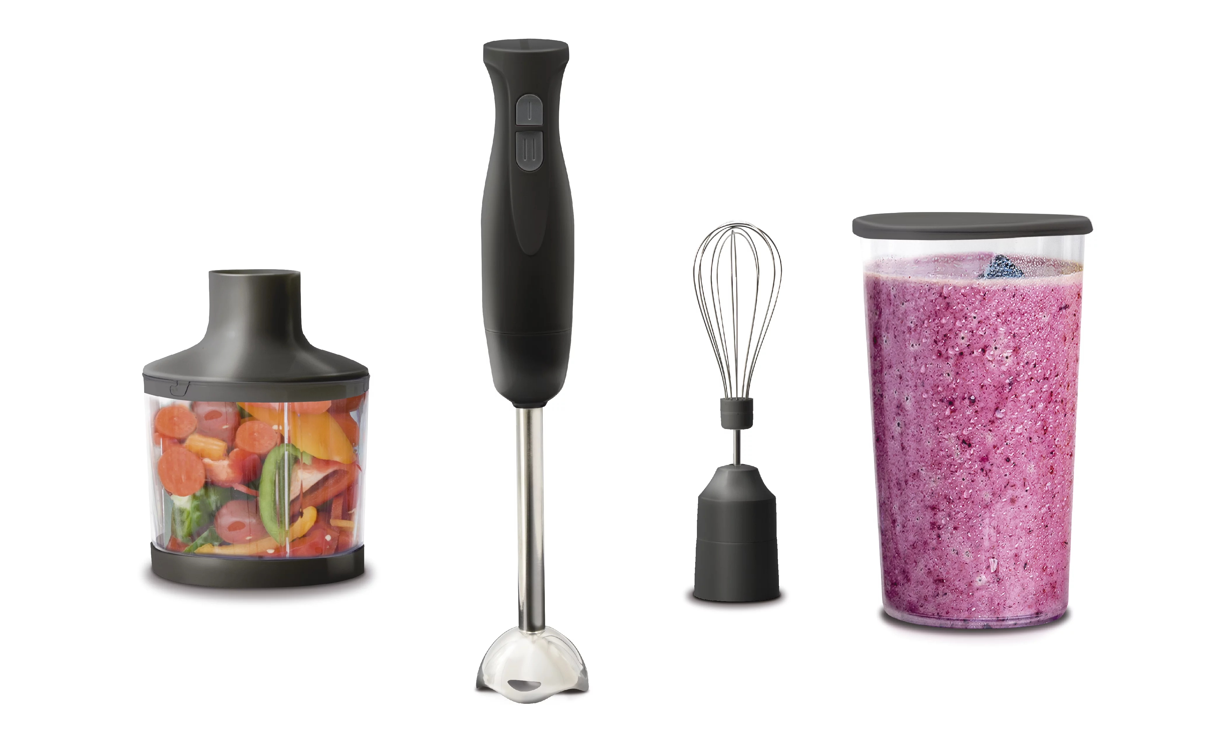 Eternal Kitchen Ideas Immersion Hand Blender with Whisk Attachment, Measuring Cup & Chopper | Heavy Duty, Black