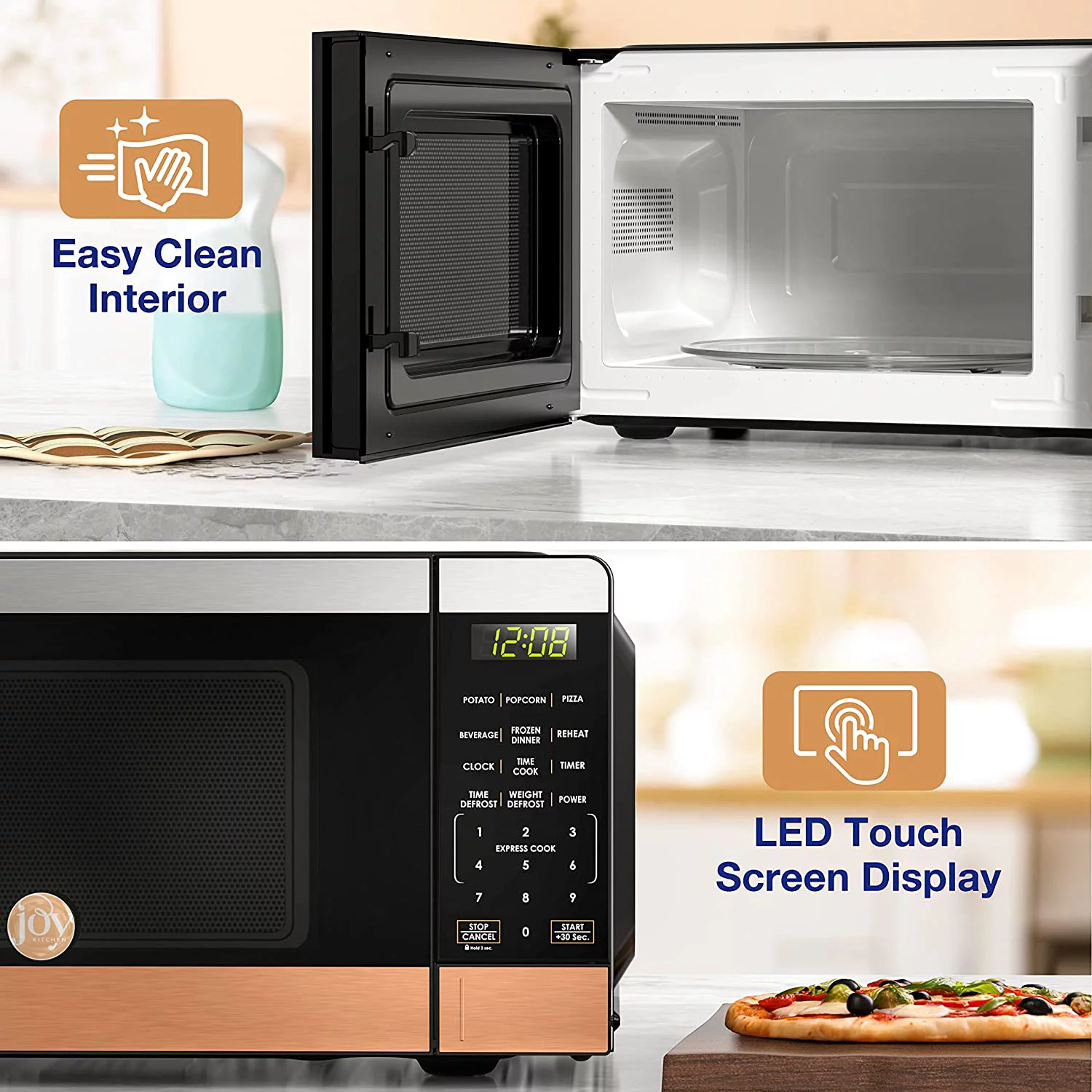 Excellent JOY Kitchen Compact Countertop Microwave Oven with LED Display  6 Auto-Preset Menus  Child Lock  Defrost & Express Cooking Features  Stainless Steel  0.7 Cu. Ft. 700W  Slive