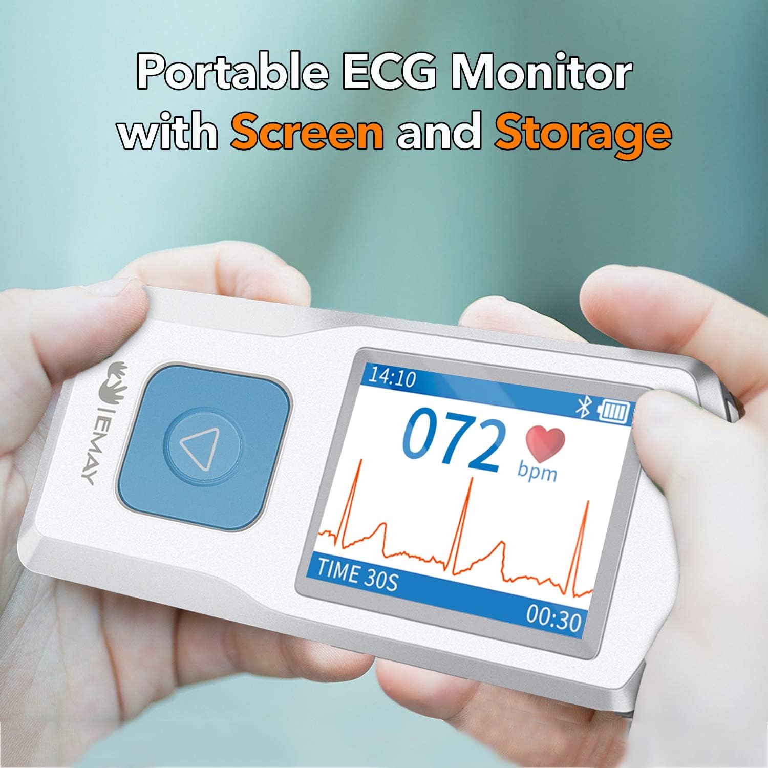 EMAY Portable ECG Monitor | Record ECG and Heart Rate Anytime Anywhere | Stand-alone Device with LCD Screen and Storage | No Subscription Required