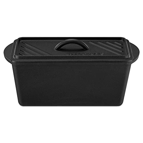Navaris Cast Iron Bread Loaf Pan with Lid, 13x5 inches, Black