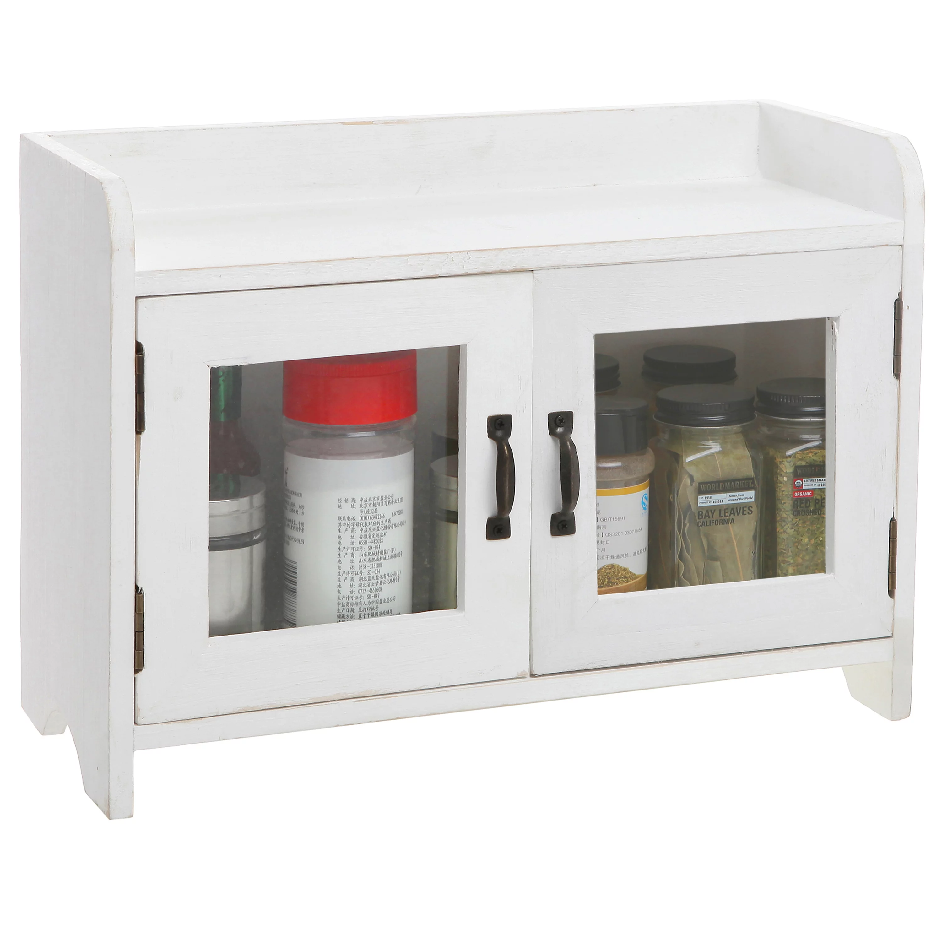 MyGift Antique White Wood Kitchen and Bathroom Countertop Cabinet Organizer