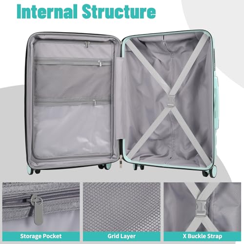 Lightweight Luggage with Spinner Wheels & YKK Zipper, 3-Piece Travel Suitcase ABS+PC Hardshell Luggage Set with TSA Lock, Light Avocado Green (20+24+28 inch)