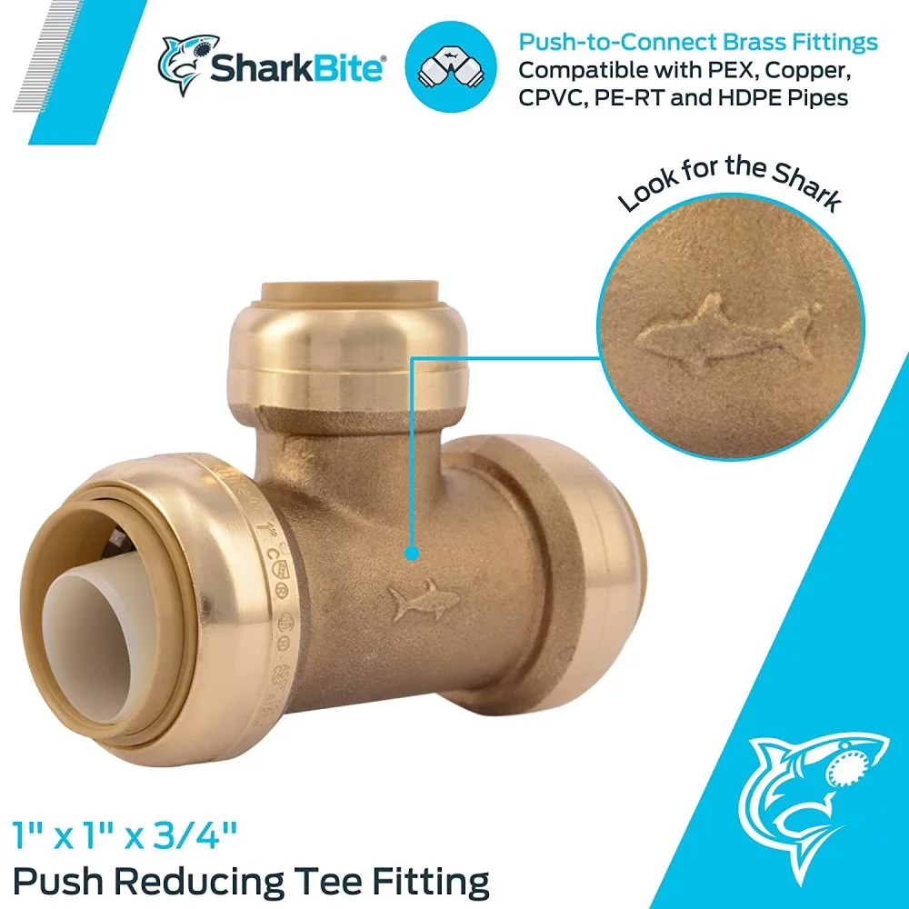 SharkBite 1 in. Push x 1 in. Dia. Push Brass Reducing Tee