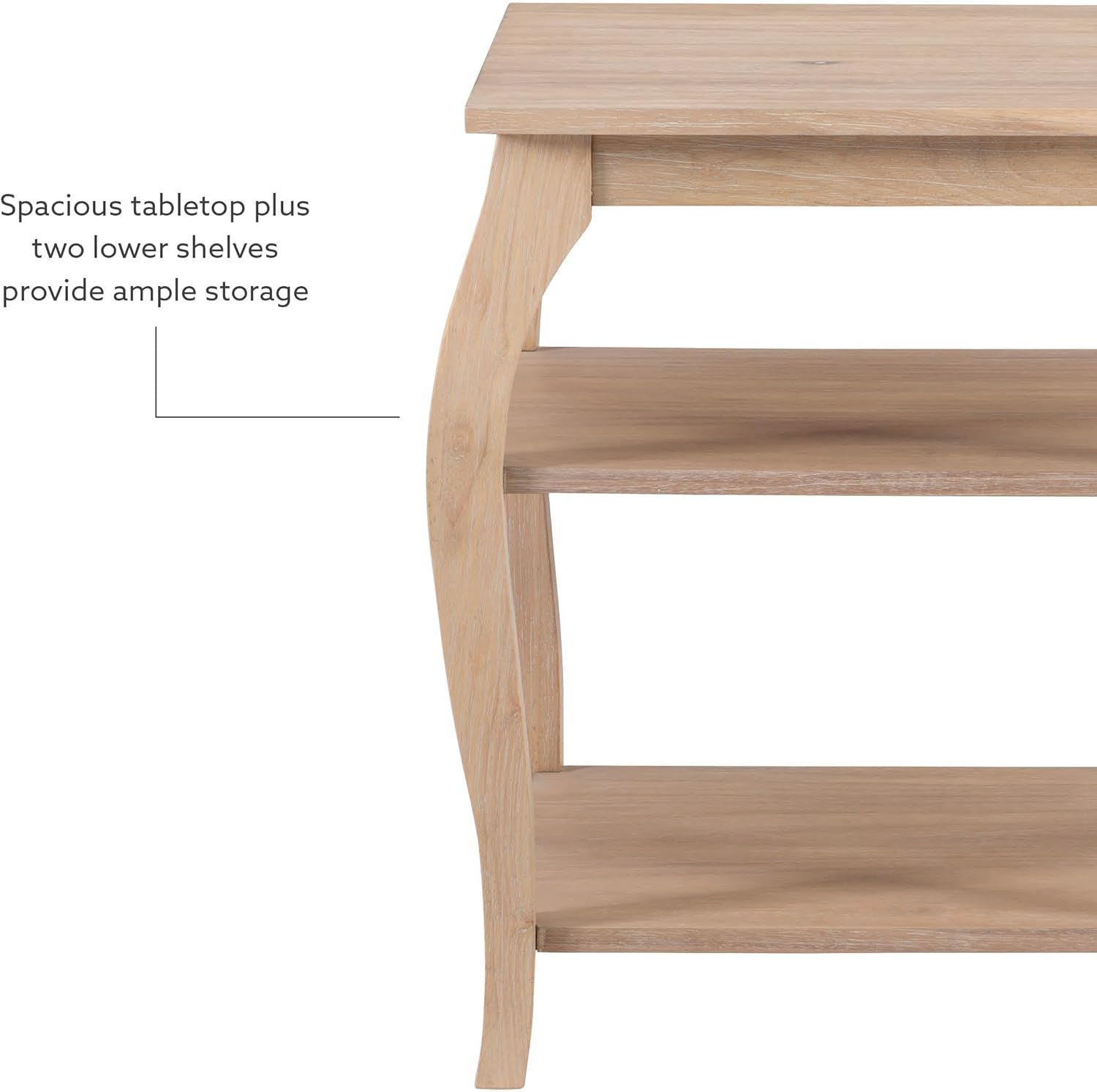 Powell Natural Braxton Wooden Side Table with Curved Legs and Two Display Shelves