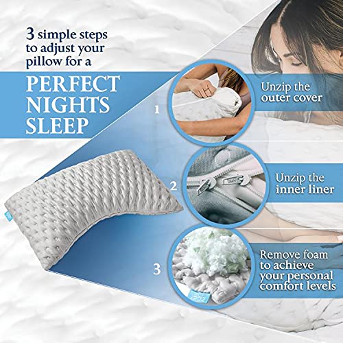 Zoey Sleep Side Sleep Pillow for Neck and Shoulder Pain Relief - Adjustable Memory Foam Bed Pillows for Sleeping - Soft Plush Machine Washable Pillow Cover - King Size Bed Pillow 19