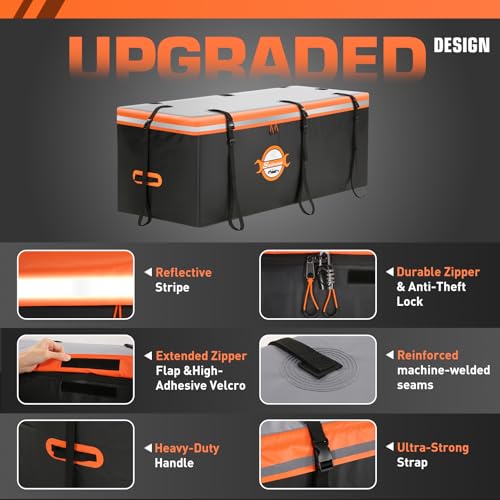 Sailnovo Hitch Cargo Carrier Soft Shell Bag Waterproof 20 Cubic Feet Cargo Bag for Hitch Carrier, PVC Trailer Hitch Storage Bag with 8 Reinforced Straps & Combination Lock & Storage Bag