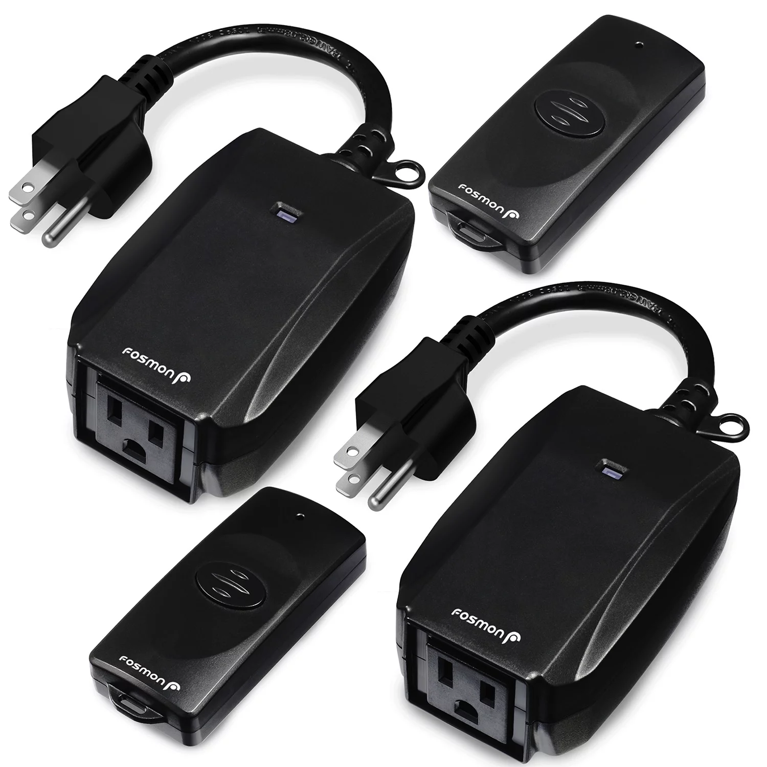Fosmon Wireless Remote Control Outdoor Electrical Outlet Switch Weatherproof Heavy Duty 3-Prong Plug-in ETL Listed (Battery Included), Black - 2 Packs