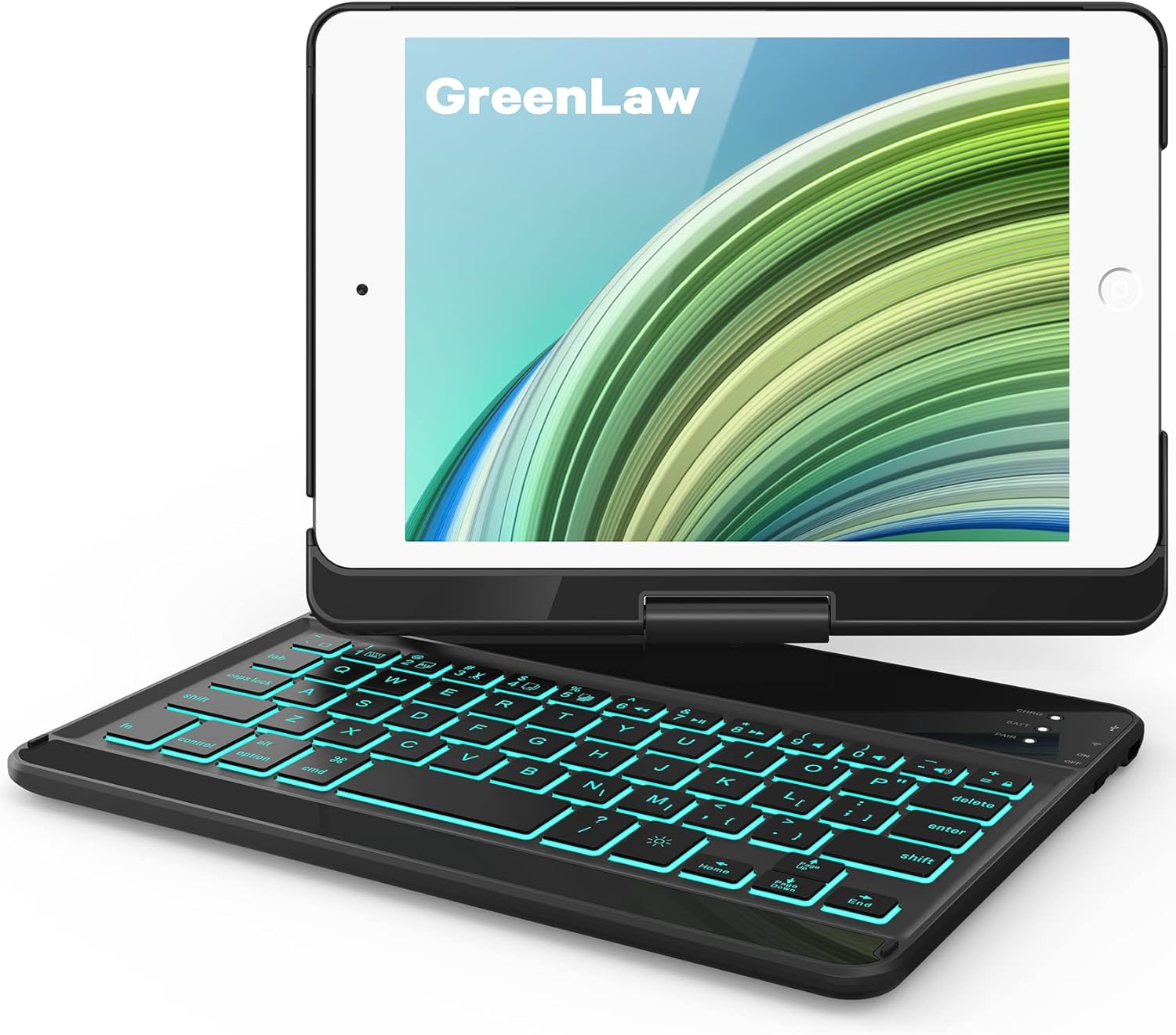 iPad Mini 5/ Mini 4 Keyboard Case - 360° Rotatable 180 Flip- 7 Colors Backlit - Wireless Smart Folio Auto Sleep/Wake Hard Cover fit iPad Mini 5 2019(5th Gen)/ iPad Mini 4 2015, Black