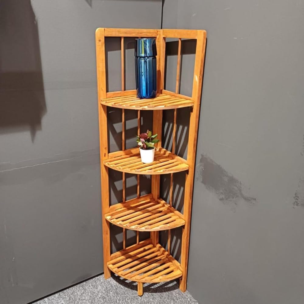 4-Tier Open Wooden Corner Shelf, Corner Bookshelf, Wooden Bookcase, Modern Bookshelf, Plant Stand, Display Shelves, 11