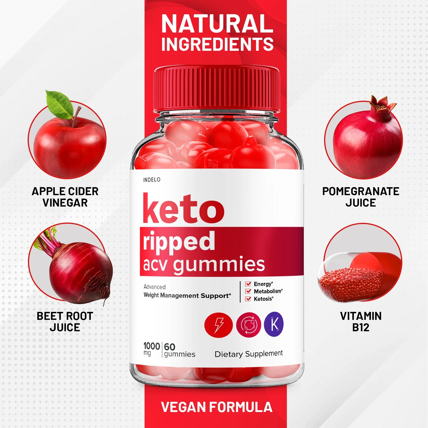 (5 Pack) Keto Ripped Gummies, Keto Ripped ACV Gummies Advanced Weight Management Supplement 1000mg, Apple Cider Vinegar Vitamin B12, Advanced Keto Ripped ACV Gummies (300 Gummies)