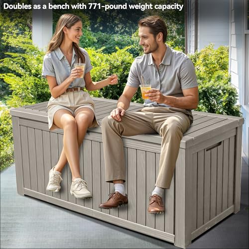 YITAHOME 120 Gallon Large Deck Box, Resin Outdoor Storage Box for Outdoor Pillows, Garden Tools and Pool Supplies, Waterproof, Lockable, Black