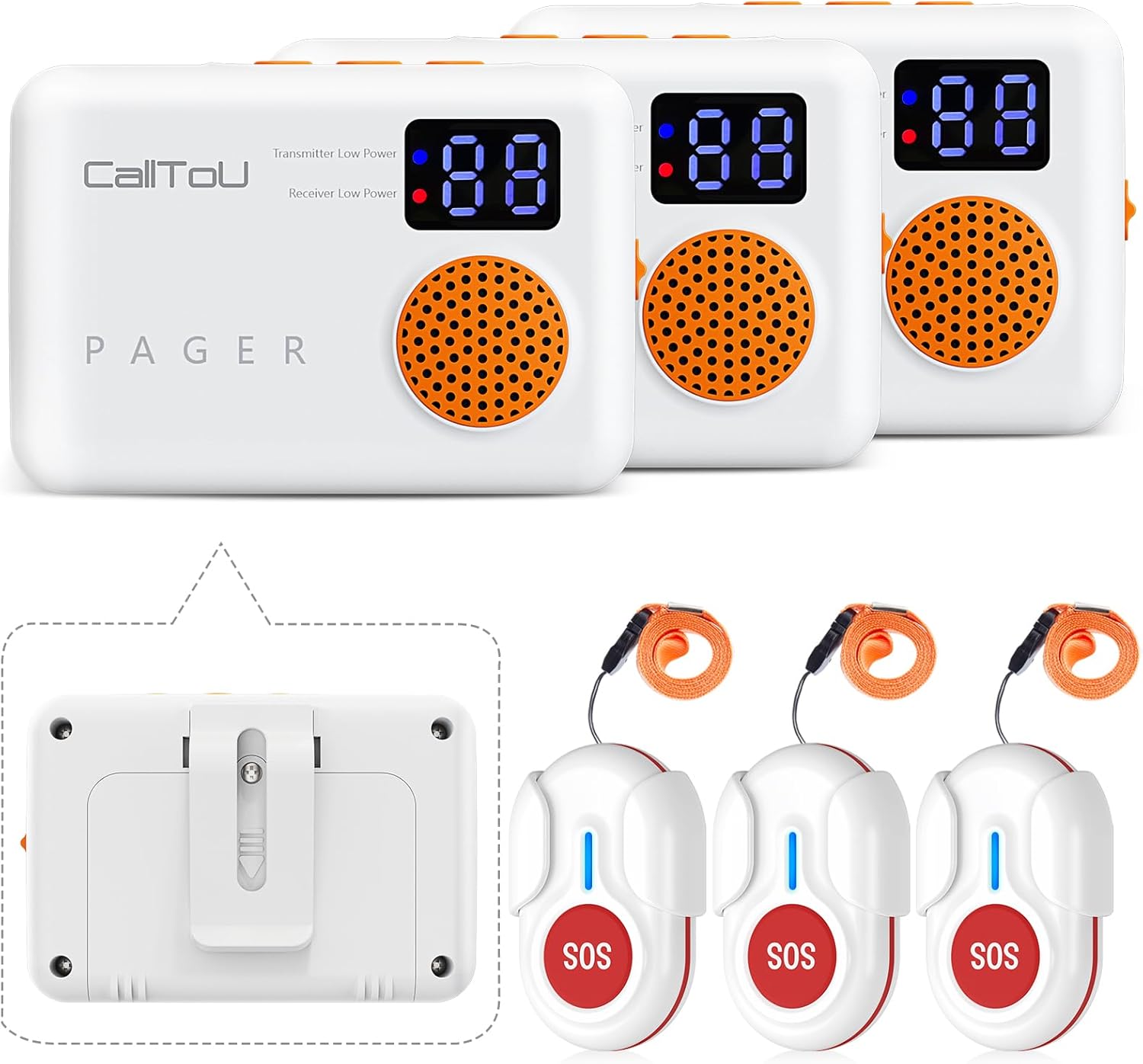 CallToU 1000FT Caregiver Call Button Wireless Caregiver Pagers for Elderly Monitoring Call Bell for Patients with Vibration Digital Display Low Power Reminder 3 Portable Receiver 3 SOS Call Buttton