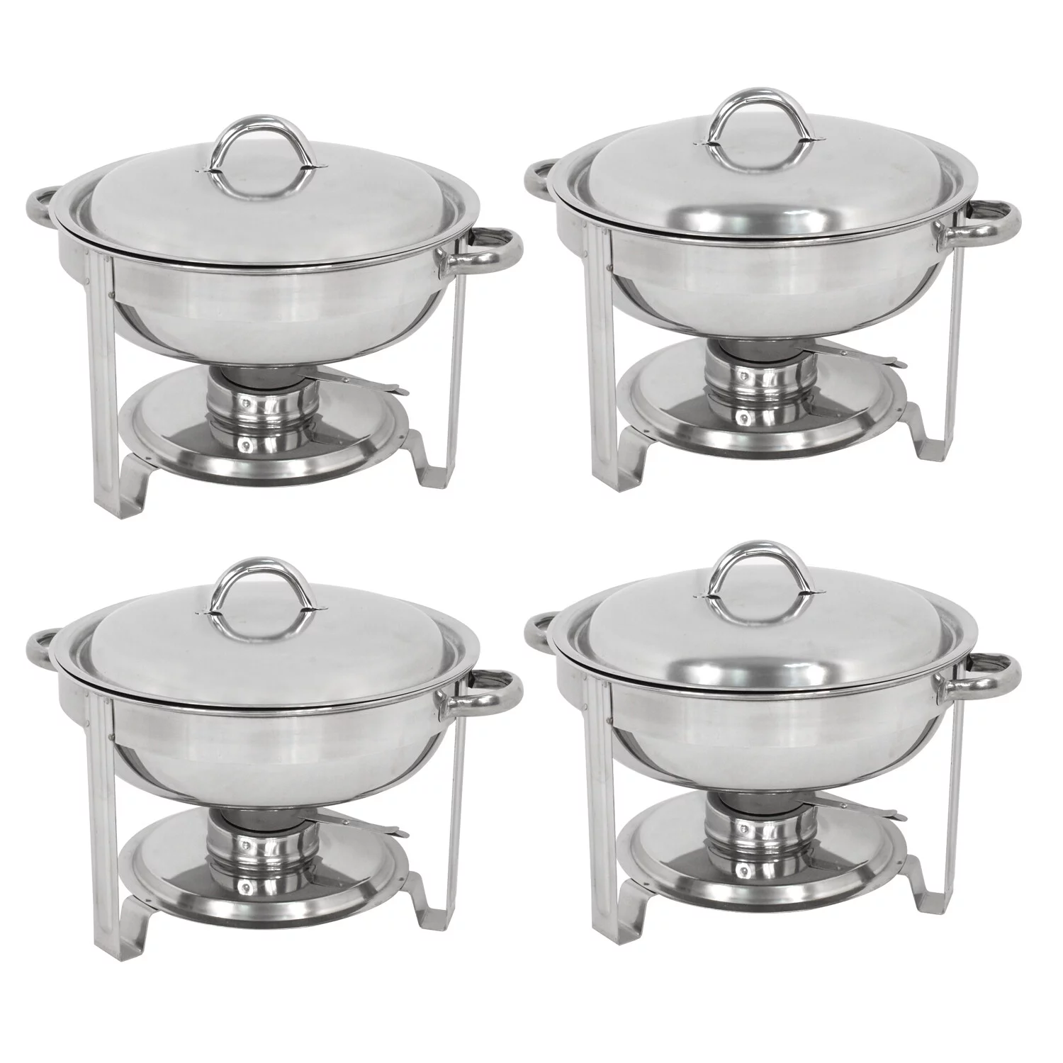 SuperDeal Glossy Round Chafing Dish 5Qt. Buffet Stove Hotel Catering Alcohol Furnace, 4 Pack