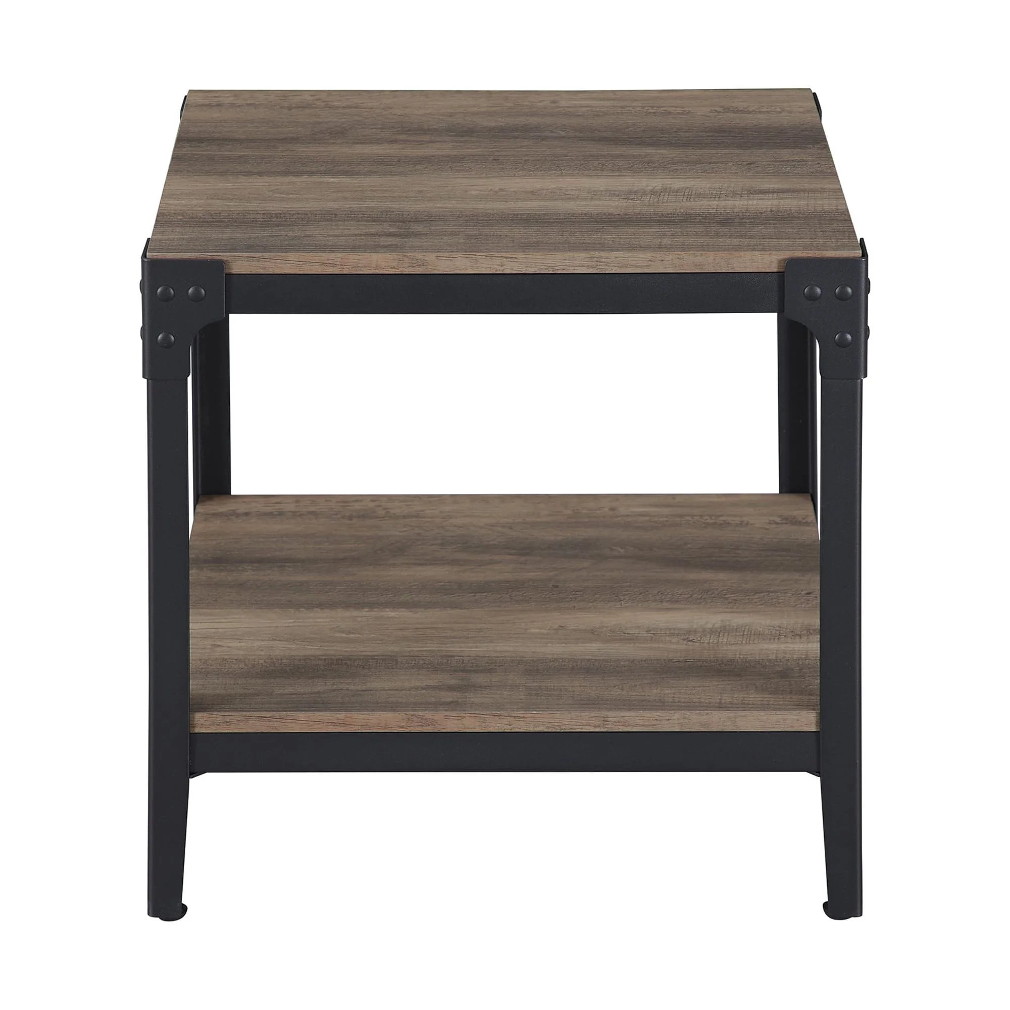 Walker Edison Wilson Riveted End Tables, Grey Wash, Set of 2