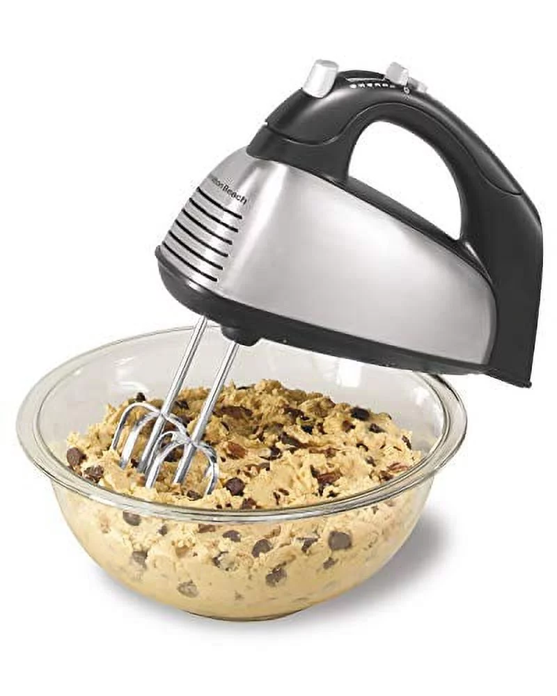 Hamilton Beach Classic 6-Speed Electric Hand Mixer with Snap-On Storage Case, Brushed Stainless, Traditional and Wire Beaters, Whisk