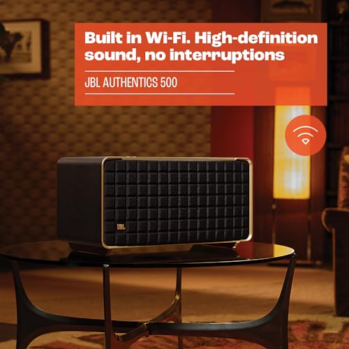 JBL Authentics 300 - Retro Style Wireless Bluetooth/Wifi Home Speaker, Built in Battery (4800mAh), Music Streaming Services via Built-in Wi-Fi, Built in Alexa and Google Assistant