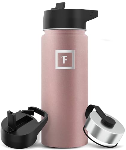 IRON °FLASK Camping & Hiking Hydration Flask with 3 Lids - Stainless Steel, Double Walled & Vacuum Insulated Water Bottle - Leak Proof & BPA Free (Midnight Black, Straw - 40 oz)