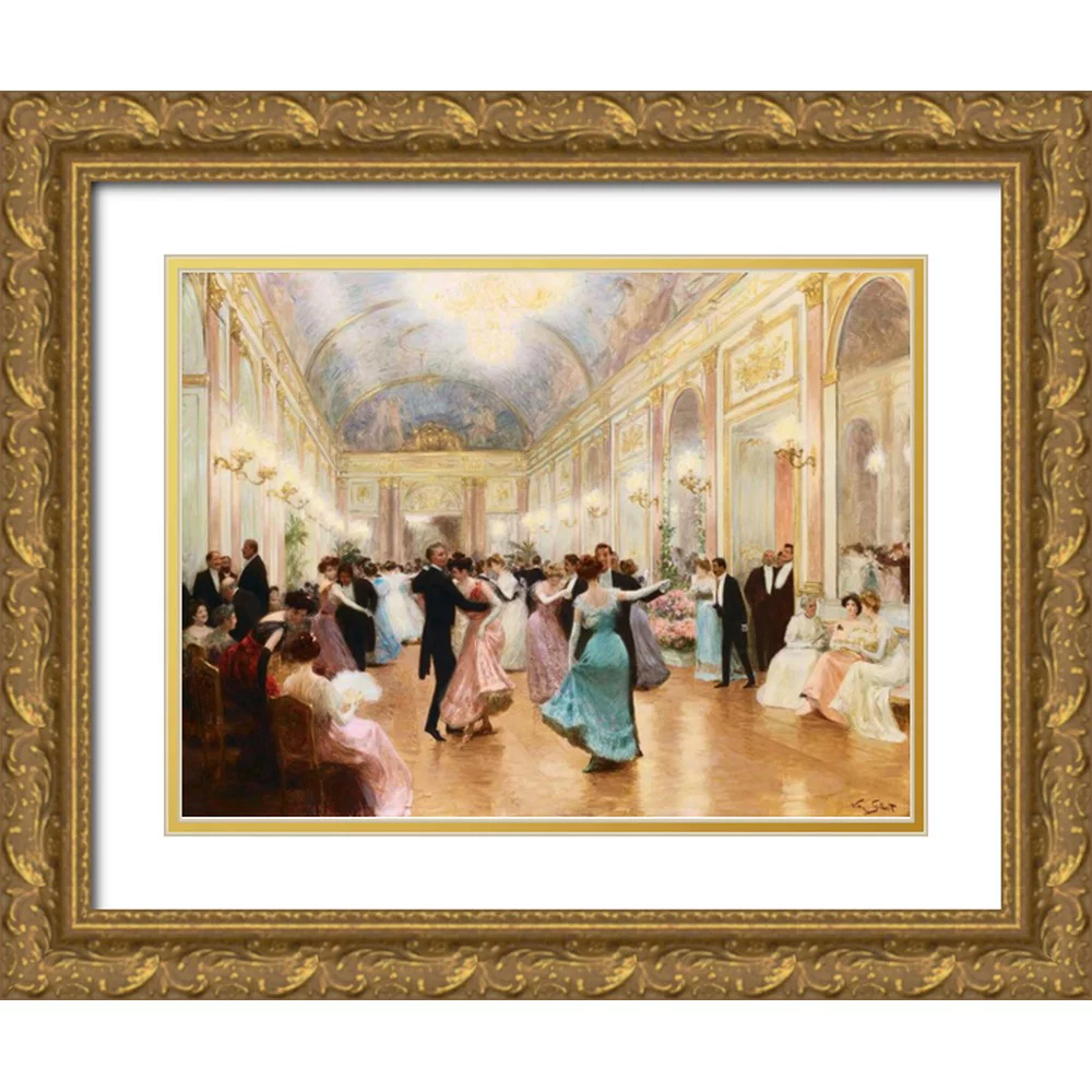 Gilbert, Victor Gabriel 32x25 Gold Ornate Wood Framed with Double Matting Museum Art Print Titled - The Ball