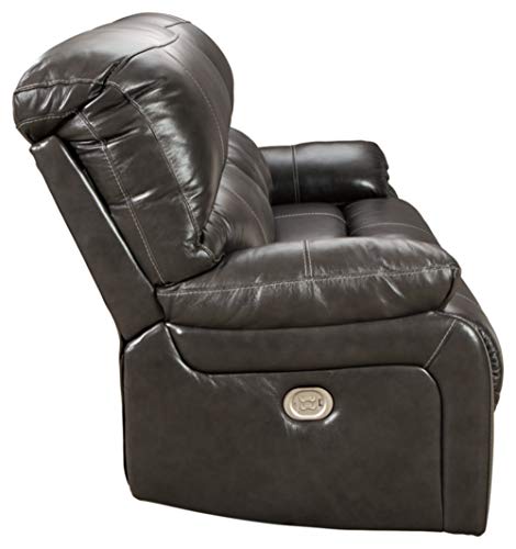 Signature Design by Ashley Jesolo Modern Faux Leather Manual Pull Tab Double Reclining Sofa, Dark Brown