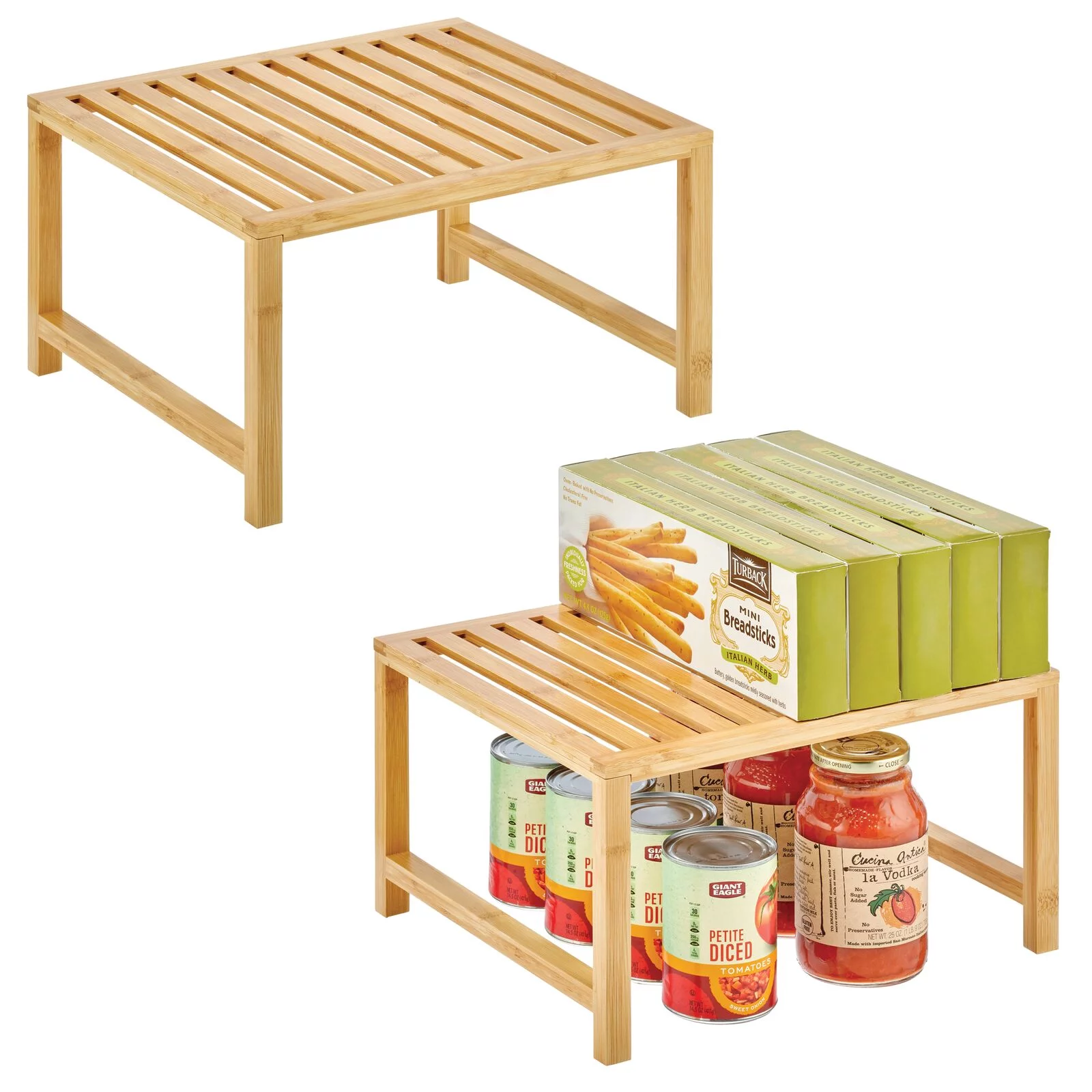 mDesign Wooden Stackable Shelf - Kitchen Food Organizer - 2 Pack, Natural Bamboo