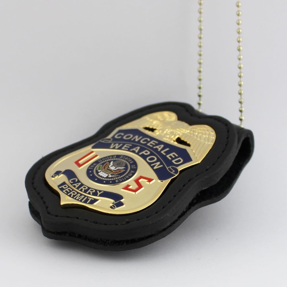 Metal Bounty Hunter Concealed Weapon Carry Permit Badge & Leather Holder