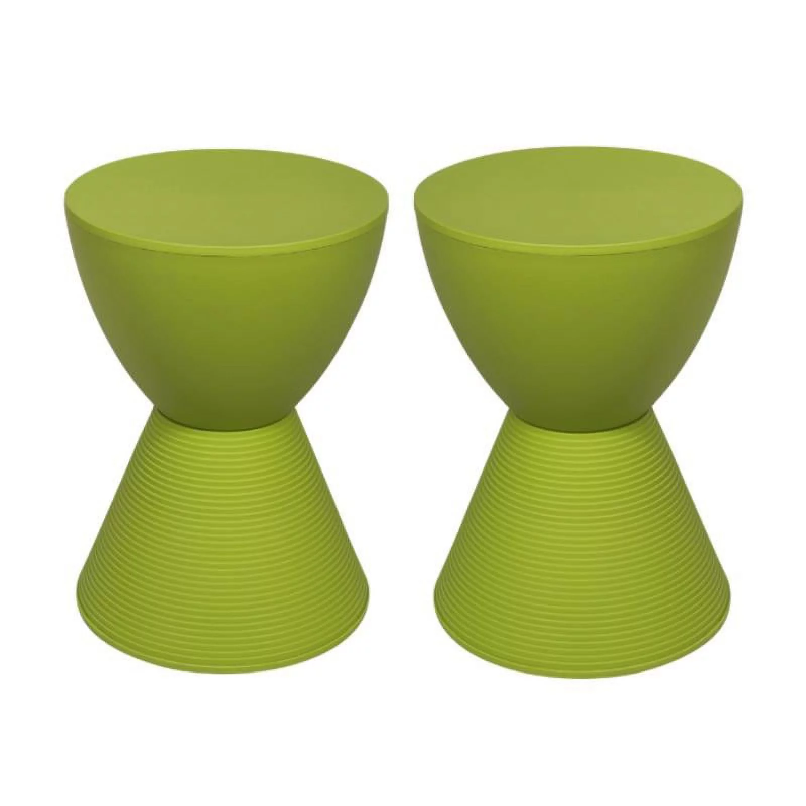 Home Square Modern Plastic Ribbed Round End Table in Green - Set of 2
