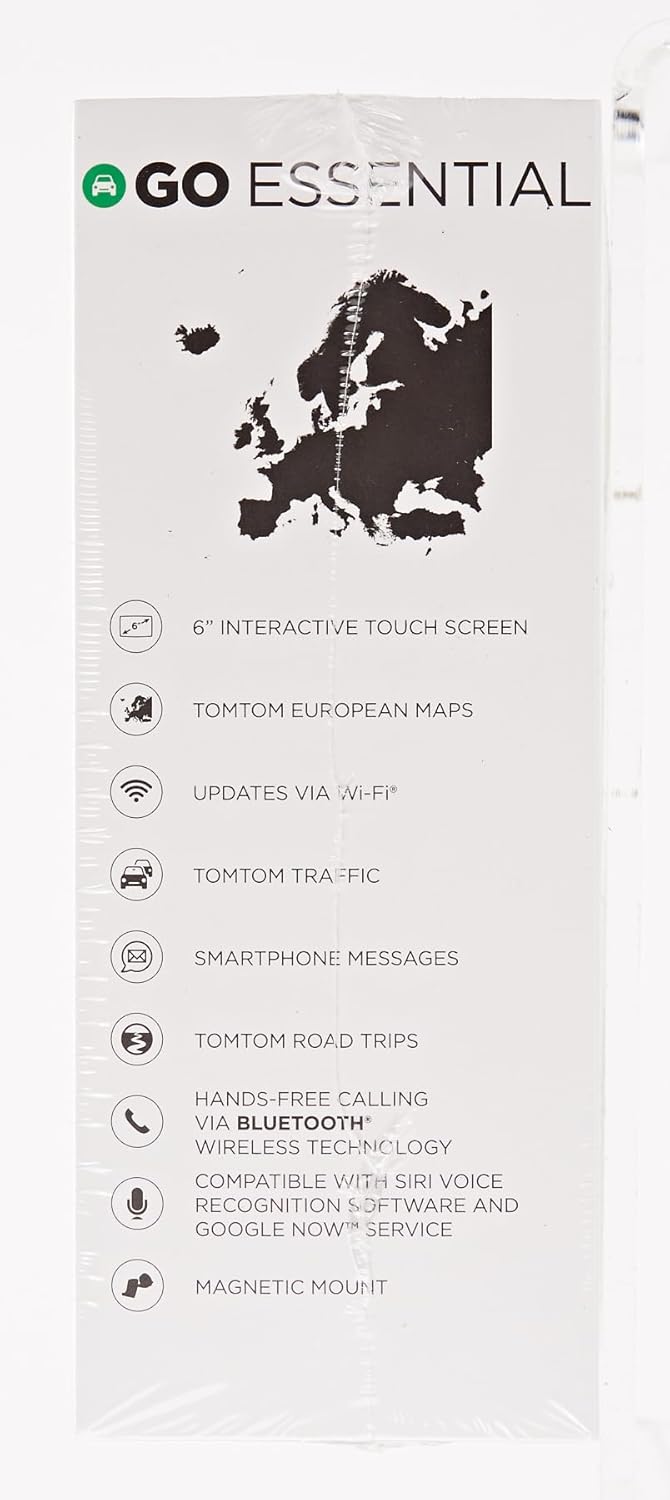 TomTom Car Sat Nav GO Essential, 6 Inch, with Traffic Congestion and Speed Cam Alert trial thanks to TomTom Traffic, EU Maps, Updates via WiFi, Handsfree Calling, Click-and-Drive Mount