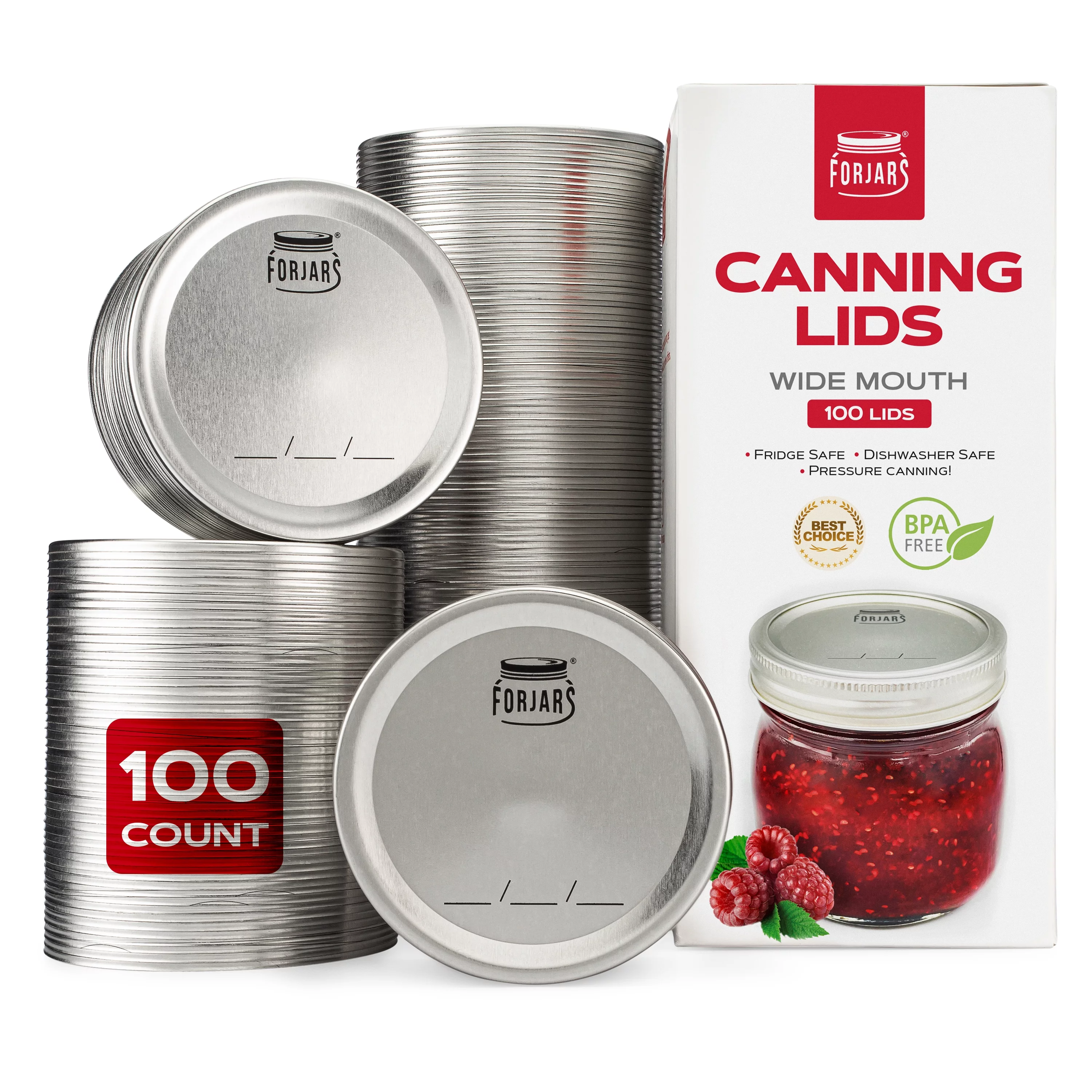 ForJars Wide Mouth Canning Lids, 100-Pack