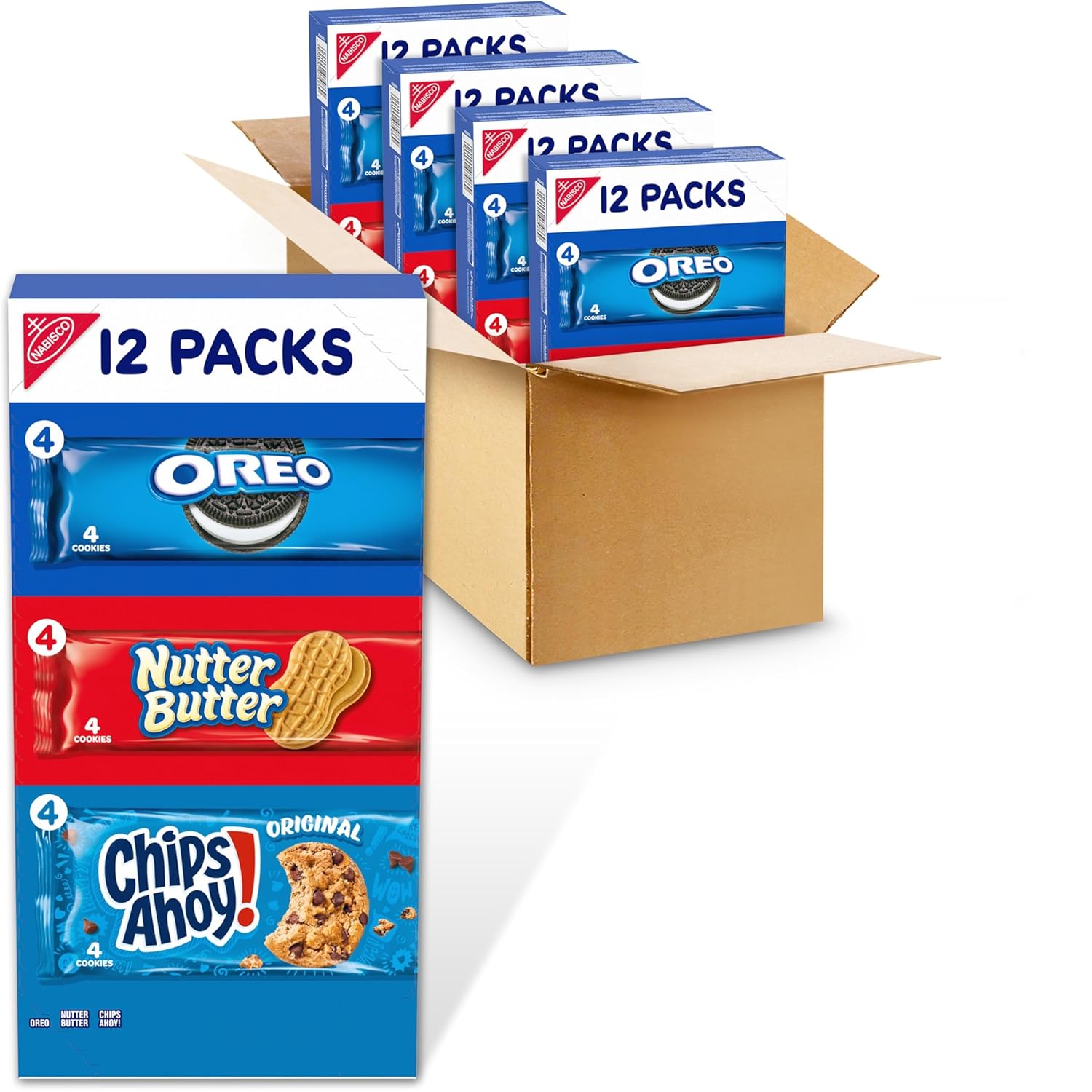 Nabisco Cookies Variety Pack, OREO, Nutter Butter, CHIPS AHOY!, 48 Snack Packs (4 Cookies Per Pack, 4 Boxes)