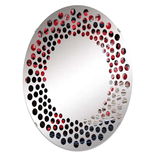 DesignQ moon wall mirror, Oval 0 mirror, Round red bathroom mirror, moon vanity mirror Radiant Ruby Red Moon I printed mirror decor, oval mirror 20x30